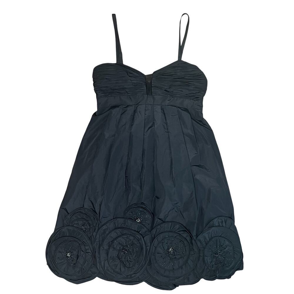 BCBG MaxAzria Black Beaded Rosette Baby Doll Dress Size 6